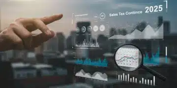 Digital dashboard with sales tax compliance data and 2025 calendar