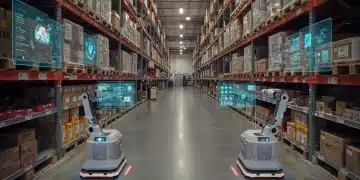AI-driven inventory management system optimizing stock in a modern US retail warehouse