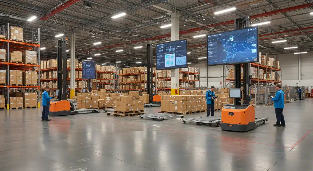 Automated warehouse operations with real-time inventory tracking and order fulfillment