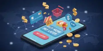 Illustration of Buy Now, Pay Later options in e-commerce, showing financial growth and digital transactions.