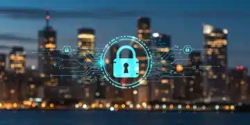 Digital padlock over shopping cart, representing e-commerce data security in the US.