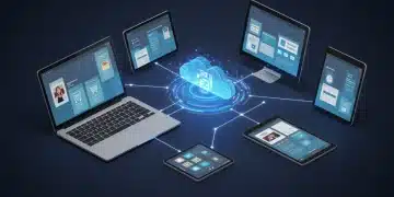 Futuristic e-commerce interface with modular components and cloud integration for headless commerce.