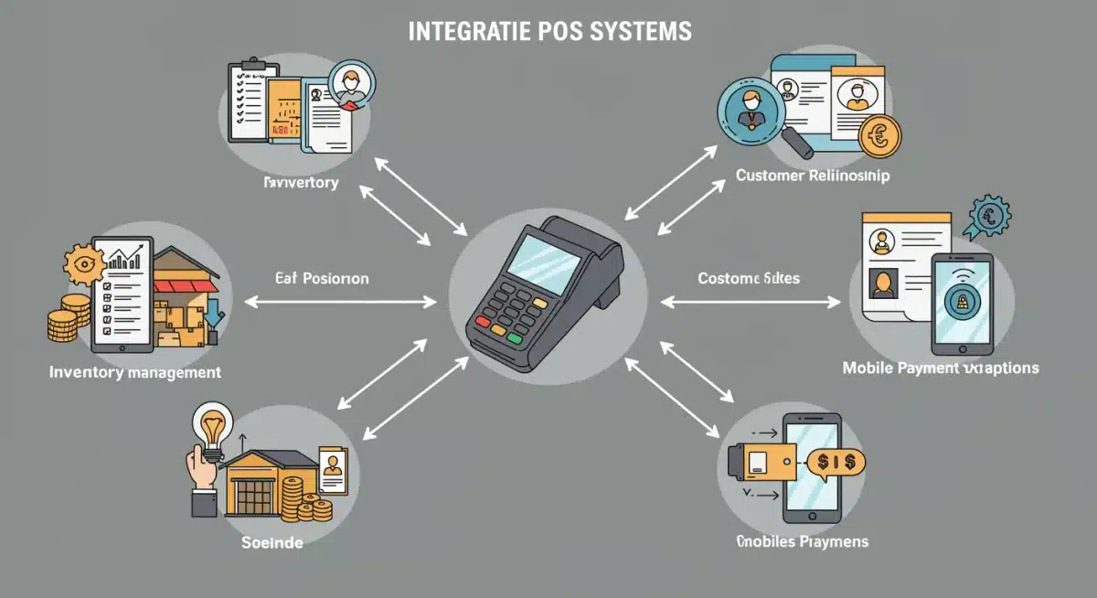 Infographic depicting integrated POS functionalities and data flow