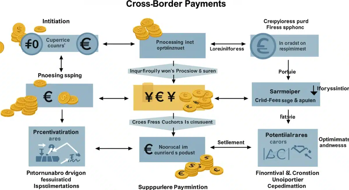 Infographic depicting the complex flow of international payments and fee points