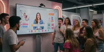 Dynamic live shopping event on a digital screen with interactive audience