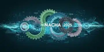 Digital representation of NACHA rules impacting ACH payments, with gears and data flow