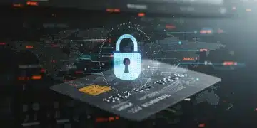 Digital padlock securing credit card data on an e-commerce website, symbolizing PCI DSS 4.0 compliance