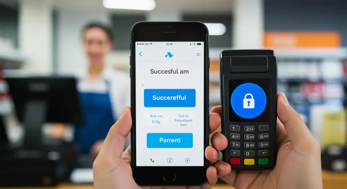 Smartphone displaying a successful mobile payment at a retail checkout, highlighting convenience.